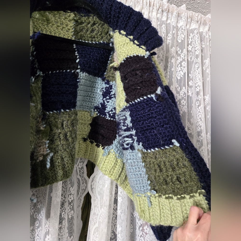 Handmade Wool Patchwork Cardigan – Super Thick & Heavy – Oversized Fit - Picture 8 of 10
